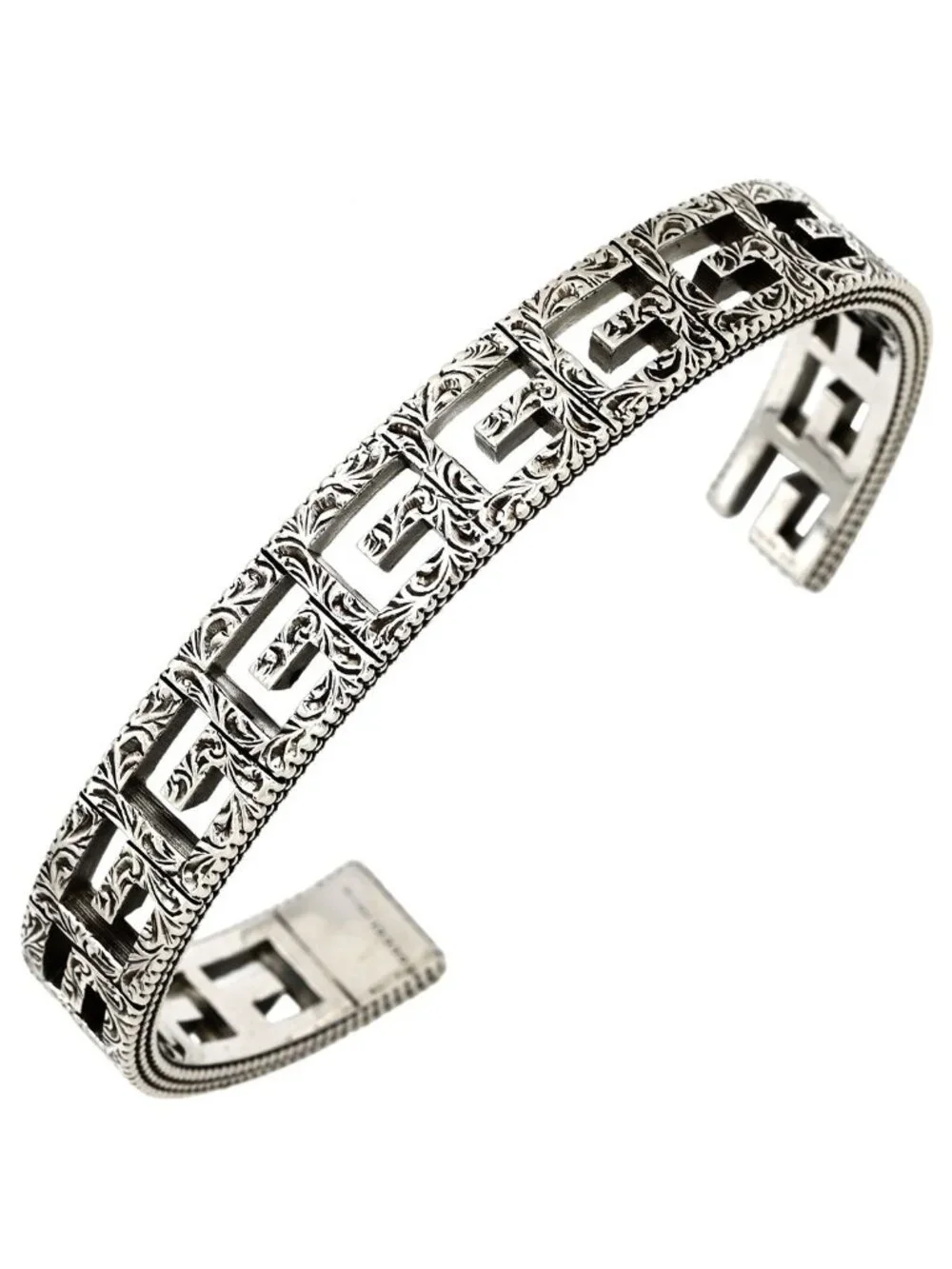 Gucci Bracelet Square G Arabesque 925 Sterling Silver Open Bangle Cutout
